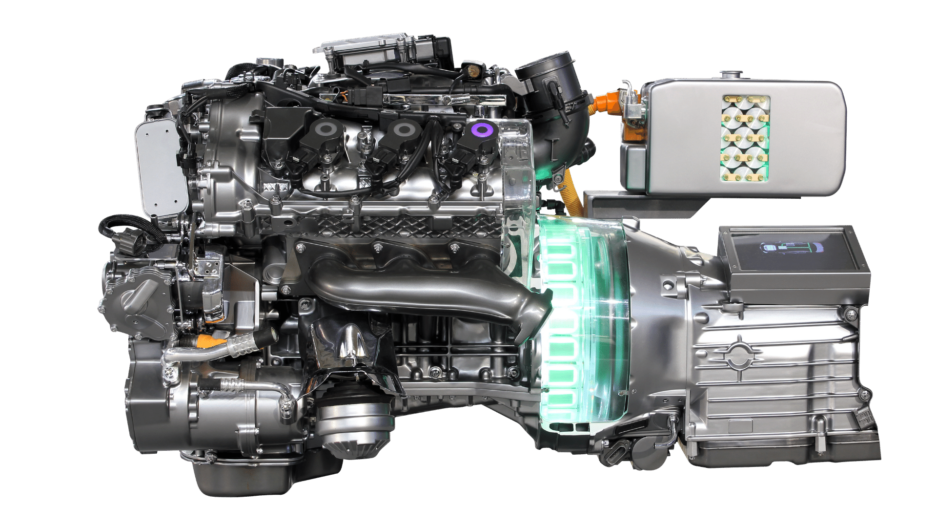 hybrid car engine and battery unit